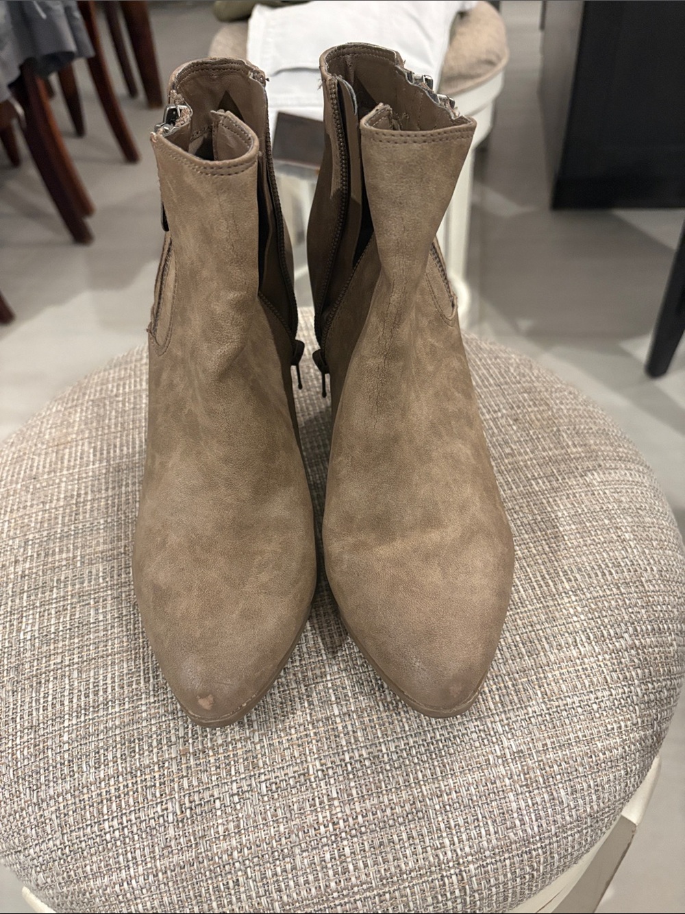 Guess Taupe Suede Pointed-Toe Ankle Booties